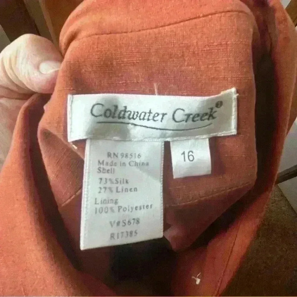 Coldwater Creek Long Sleeve Button Down Silk Linen Jacket Women 16 Orange Career - Picture 6 of 7